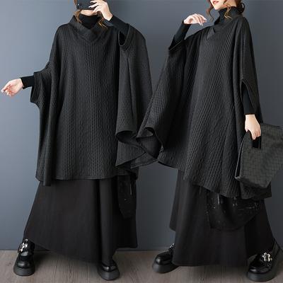 DIMANAF 2025 Φθινόπωρο Χειμώνας Μεγάλα Μεγέθη Φόρεμα Πουκάμισο Γυναικείο Μακρυμάνικο Vintage Κυρία Φαρδιά Τοπ Πουλόβερ Μαύρο