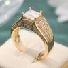 Aesthetic Inlaid White CZ Women's Ring Dazzling Gold Color Geometry Daily Wear Party Jewelry Anniversary Gift