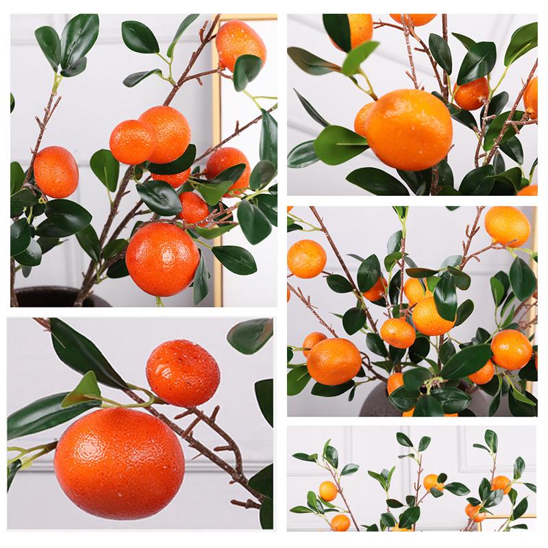 88cm Artificial Fruits Orange Branches Fake Fruit Props with Green Leaves Kumquat Home Office Room Garden New Year Decoration