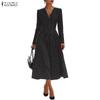 ZANZEA Women Elegant Casual V-neck Long Sleeve Stripe Dress