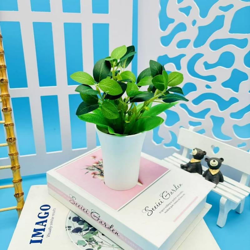 Artificial Green Plant Bonsai Plastic Plants Home Indoor Living Room Coffee Table Green Leaf Potted Plants Balcony