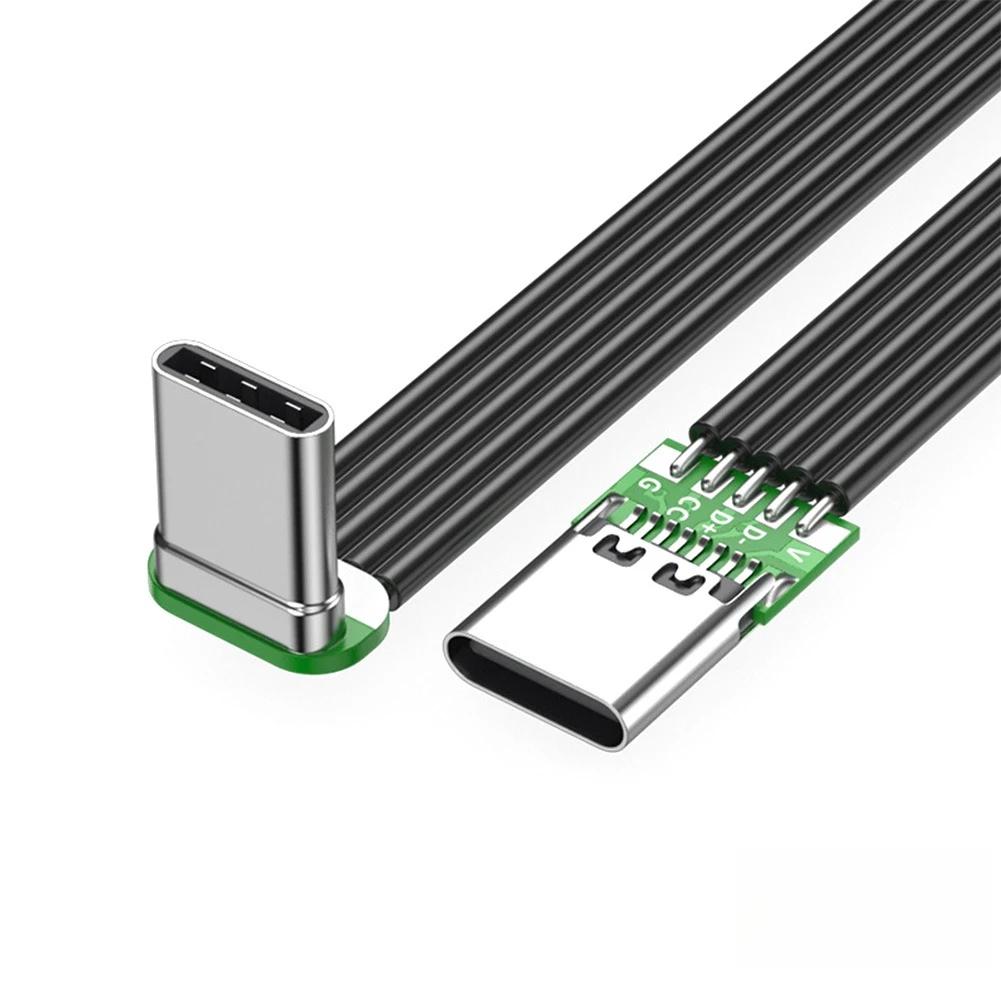 

65W Fast Charging 2.0 Data Transfer Data Cables Flexible Flat Silicone USB C to USB C Cable Left/Right Angled for Camera Phones 5cm