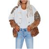 Fashion Women's Loose Lapels Long Sleeves Leopard Print Corduroy Patchwork Shirt Button Tops