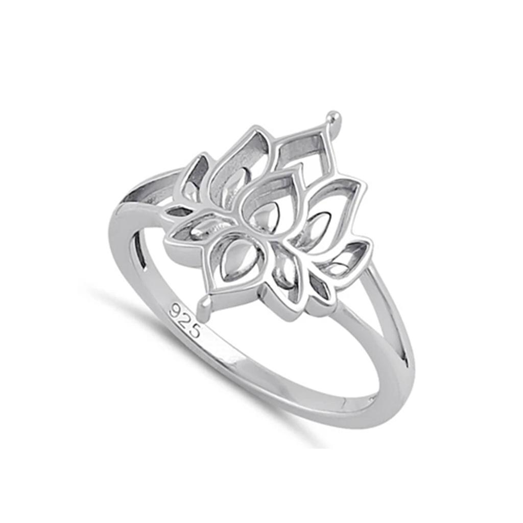 925 Sterling Silver Lotus Flower Openwork Spiritual Women Ring