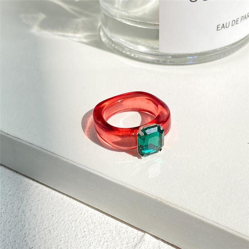 

Korean Summer Fashion Colorful Transparent Acrylic Resin Rings for Women Geometric Square Rhinestone Ring Jewelry Travel Gifts