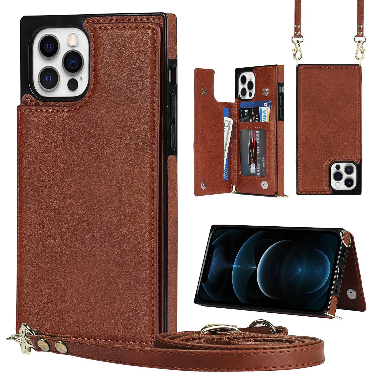 

Чехол для iPhone 14 Crossbody с отделением для карт для Apple 11/12/13/14 PRO - женский кожаный защитный чехол brown. iPhone14 max коричневый