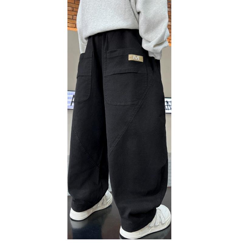 Boys' Fleece-Lined Wide-Leg Overalls for Teens - Trendy Casual Autumn Wear