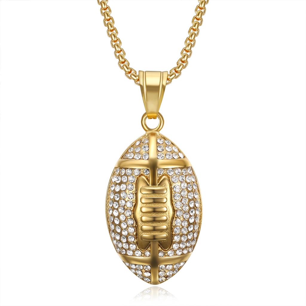 Rugby Zircon Pendant Stainless Steel Box Chain Men's Hip Hop Necklace Jewelry