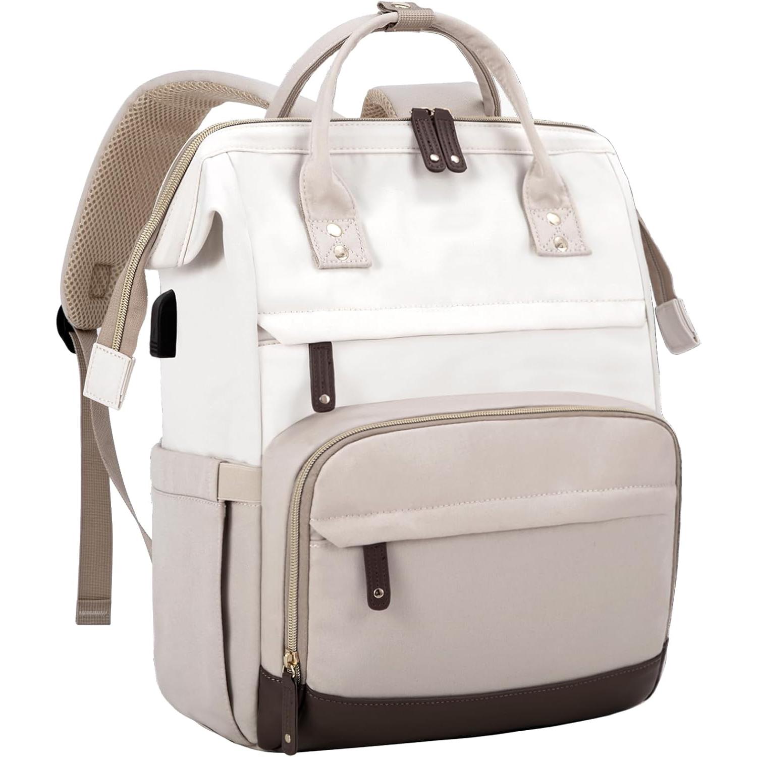 

Женский рюкзак для ноутбука, деловая рабочая сумка 15,6 дюйма с USB-накопителем, большая водонепроницаемая сумка для колледжа и медсестры для путешествий и учебы. белый