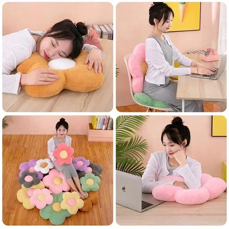 2025 New Flower Plush Shape Pillow Cushion Office Sunflower Cushions Solid Color Home Supplies for Girls Baby Home Decor Gift
