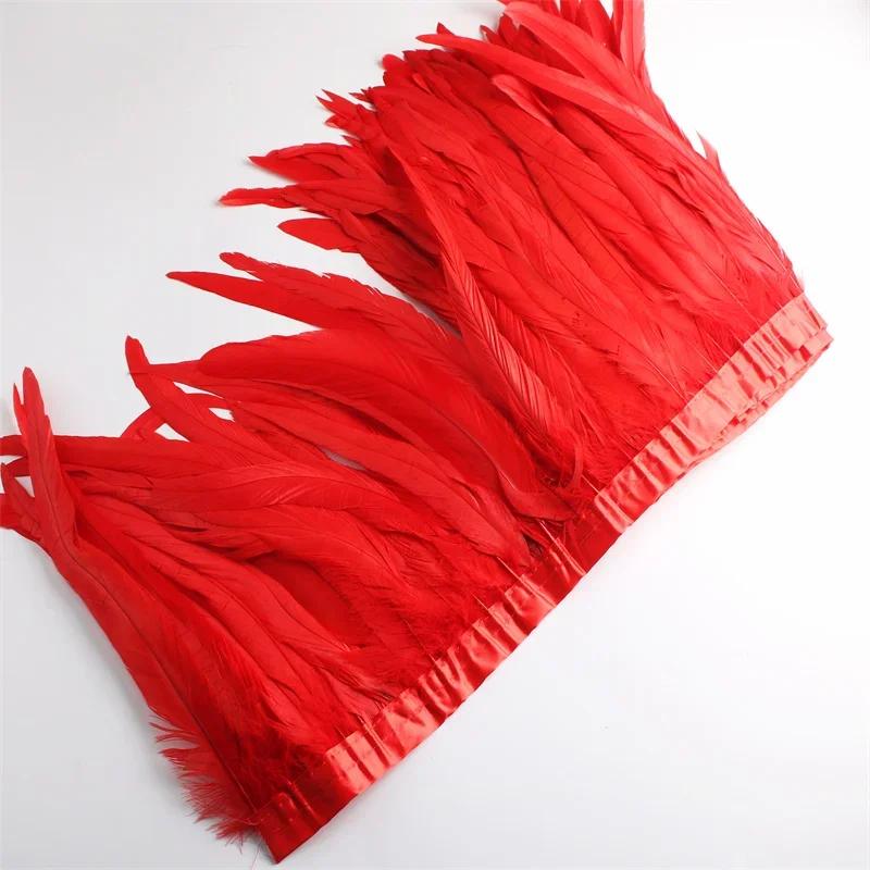 10Yard/lot Rooster Tail Feathers Trims for Needlework DIY Handicrafts 25-30cm Feather Fringes for Clothes Carnival Accessories