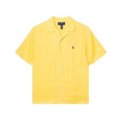 Polo Logo Single-Breasted Short Sleeve Solid Color Embroidered Shirt Kids Shirts Yellow 323964585-003