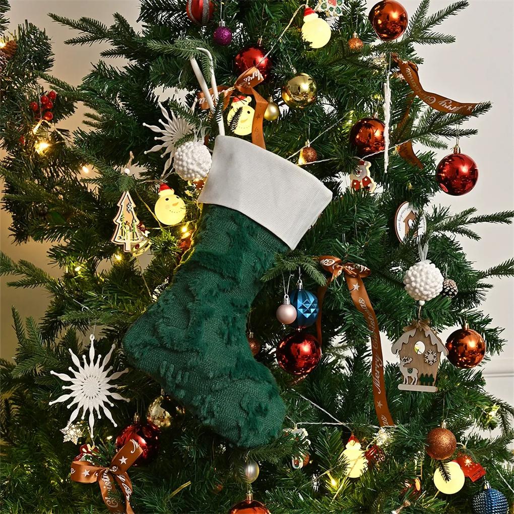 

2025 New Christmas Stocking Knitting Elk Xmas Tree Santa Claus Candy Bag for Christmas Decoration Supplies New Year Gift Bag 27x38cm