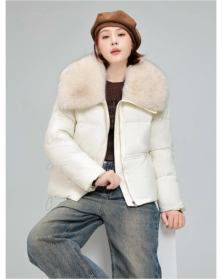 Women’s Short Big Fur Lapel Drawstring Warm Winter Jacket