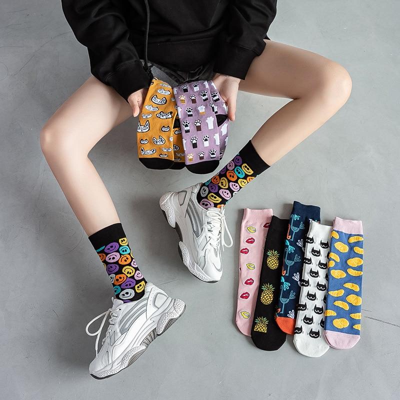 10 Piezas \u003d5 Pares Calcetines de Algodón de Mujer Nuevo Estilo Para Otoño E  Invierno Moda Creativa Gato Cara Sonriente Calcetines piña Mujeres comprar  a buen precio — entrega gratuita, reseñas reales