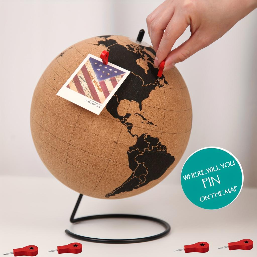 Cork Globe Holder DIY Creative Office Desktop Decor Globe Ornament Unique Message Board Softwood Earth Travel Commemoration Gift
