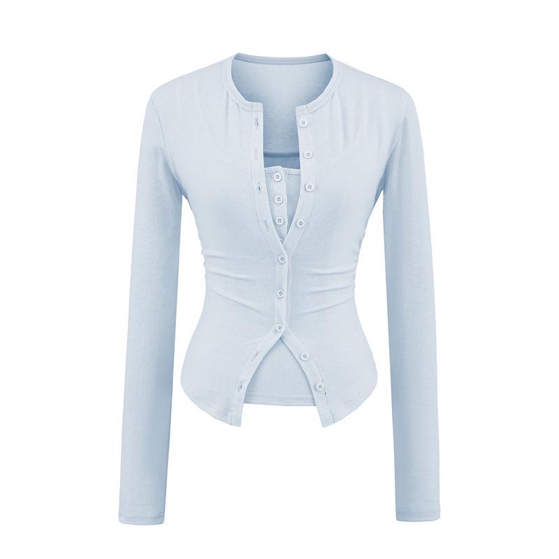 Women's Slim-Fit Korean Style Waist-Cinching Cardigan and T-Shirt Set