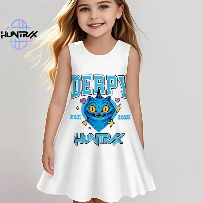 Kpop Demon Hunters Kids Dress Summer Girls Anime Cartoon Print Beach Dress Casual Sleepwear