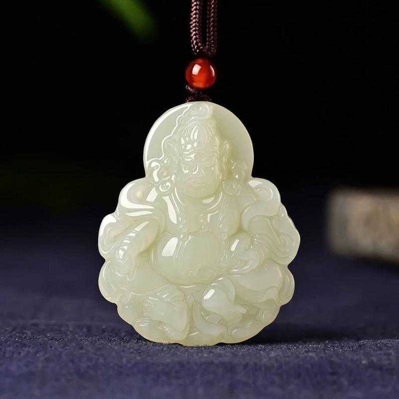 Double-Sided Carved Wealth Deity Pendant Necklace Hypoallergenic Lucky Fortune Jewelry for Women Daily Wear Festival Gift