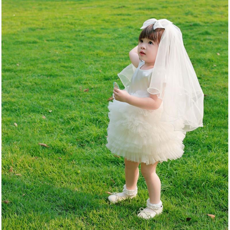 Baby Girls Princess Dress White Short Sleeve Birthday Party Wedding Tutu Gown