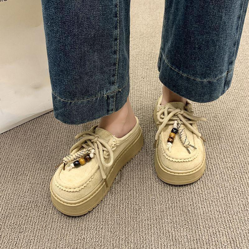 Baotou Semi-slippers Niche Design Sense Versatile Thick-bottomed Boken Slippers Women's 2025 Autumn and Summer New Retro Ethnic Style