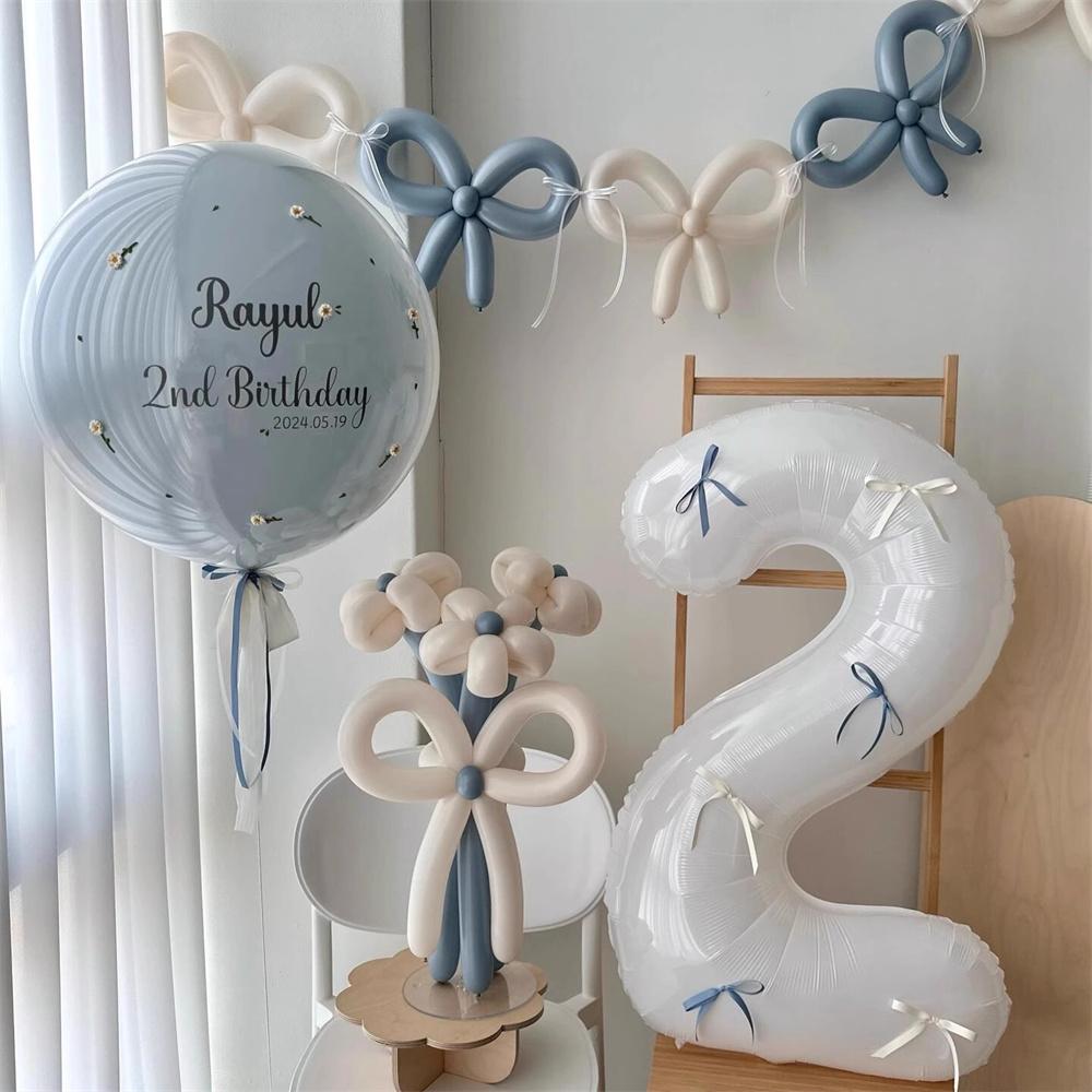 27Pcs Macaron Series Blue Cake Balloon Flower Set Suitable For Birthday Parties Engagements Weddings And Party Supply
