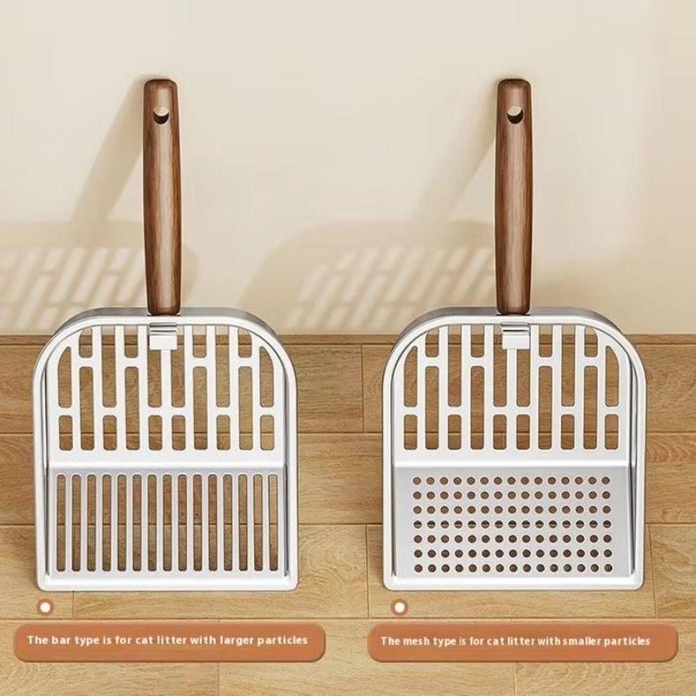 Stainless Steel Cat Litter Scoop Long Handled Hollow Design Litter Box Shovel Nonstick Surface Deep Shovel Kitten Poop Scooper