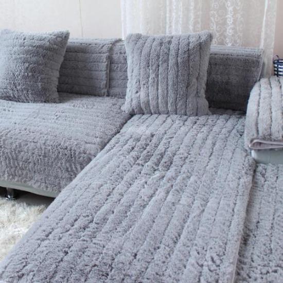 Autumn Winter Thick Plush Sofa Cushion Non-slip Solid Color Couch Cover Armrest Towel Fabric Backrest Cover Europe L-shape