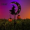 Spooky Pathway Markers for Parties Solar Halloween Witch Pumpkin Moon Garden Stake Light, Waterproof on Crescent Lights with Lantern, Outdoor LED Yard