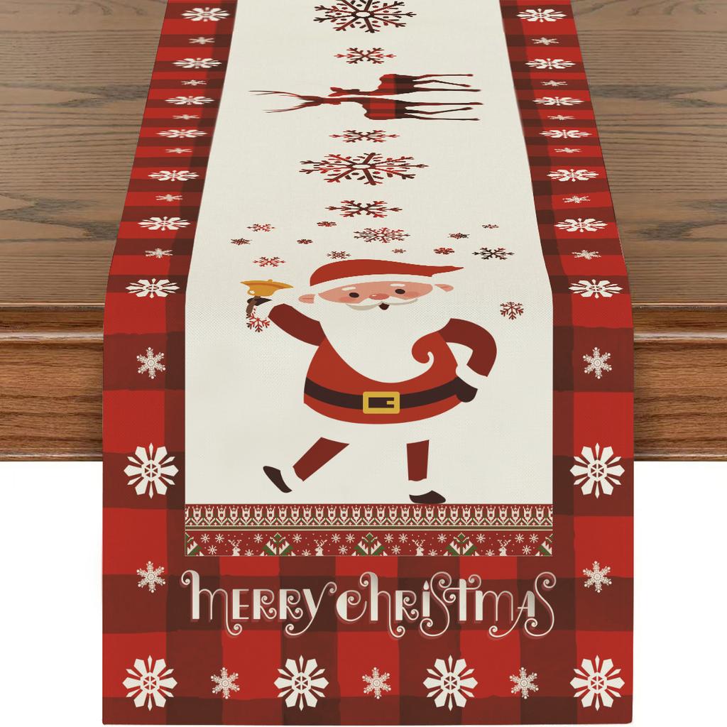 Christmas Table Runner Santa Tree Print 2026 New Year Party Festive Dining Table Decor Xmas Tablecloth