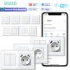 BSEED Wifi Wall Smart Switches 1/2/3/4Gang Mechanical Click Buttons Tuya Smart Life App With EU Power Sockets USB Glass Frames