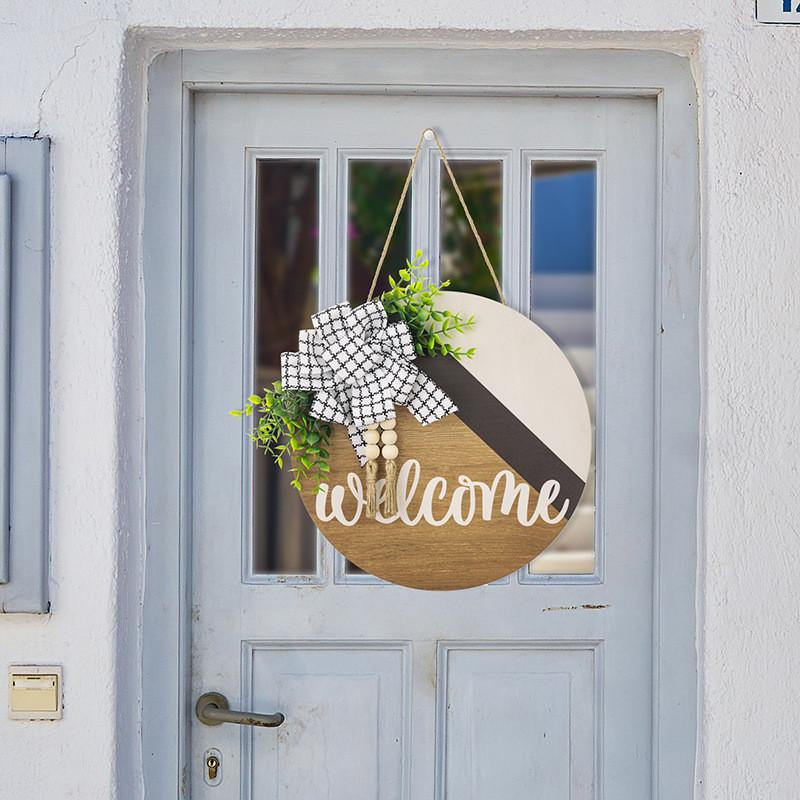 And Black Whimsical White Bow Door Decor Wreath With Rustic Wooden Beads Tassels And