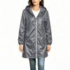 Women's Lightweight Long Hooded Windbreaker Jacket Water Resistant Casual Outdoor Coat with Full Zip Closure and Elastic Cuffs