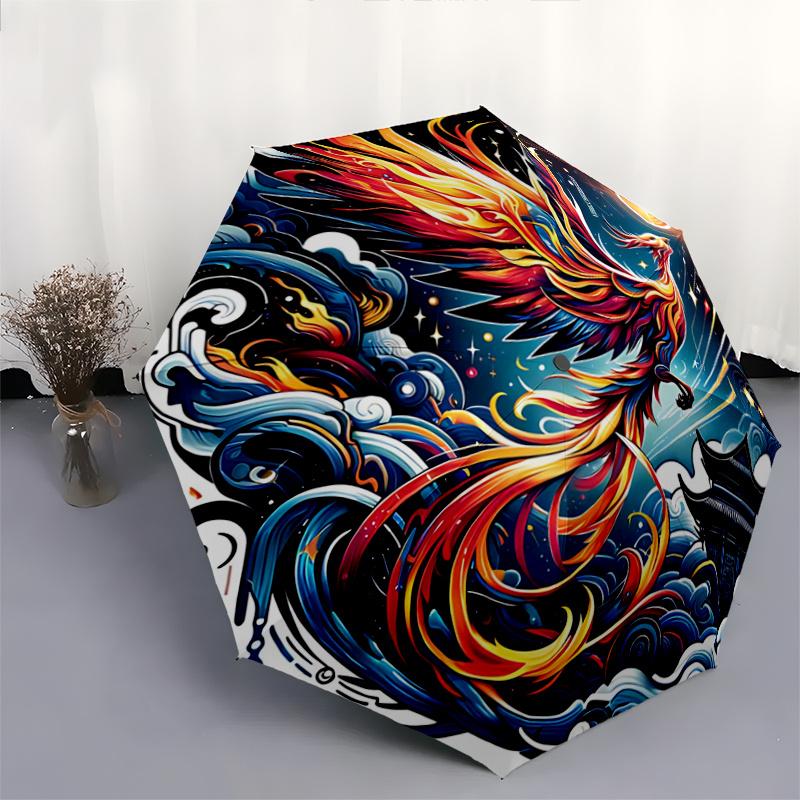 1pc Phoenix Rising Design Automatic Folding Umbrella - 3 Folding Design, Vivid Cartoon Pattern, Suitable for Outdoor Activities, A Gift for Fans