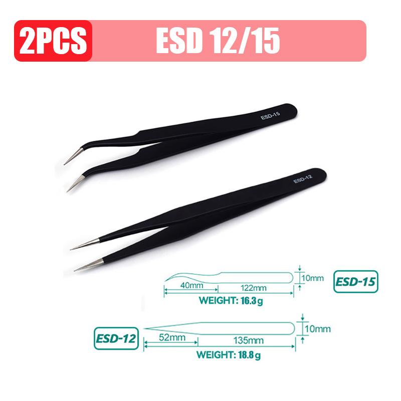 Pince à épiler antistatique ESD en acier inoxydable Précision Maintenance Réparation industrielle Outil courbé Travail à domicile Fabrication de modèles Outil à main
