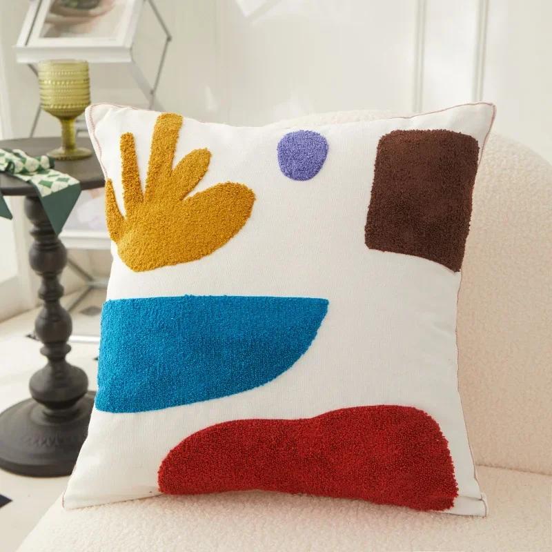 Towel Embroidered Flower Cushion Cover Linen Simple Sofa Pillowcase Office Cushion Cover Cojines Decorativos Para Sofá