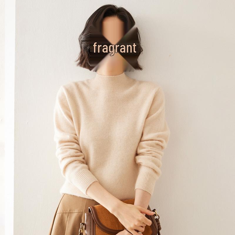Women's Classic Cashmere Sweater - Autumn/Winter Style, Seven-Stitch Half-High Collar, Regular Shoulder, Long Sleeve, Solid Color, Commuter-Friendly.