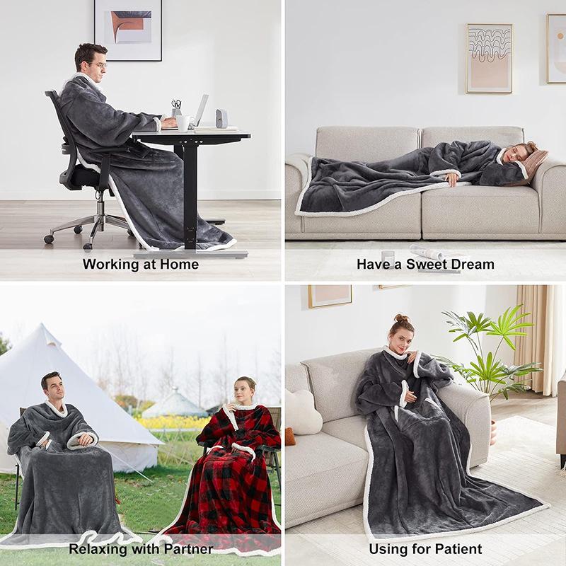 Hooded Super Large Flannel TV Blanket - Wearable, Warm, & Thick Lambswool Cold Protection for Lazy Days