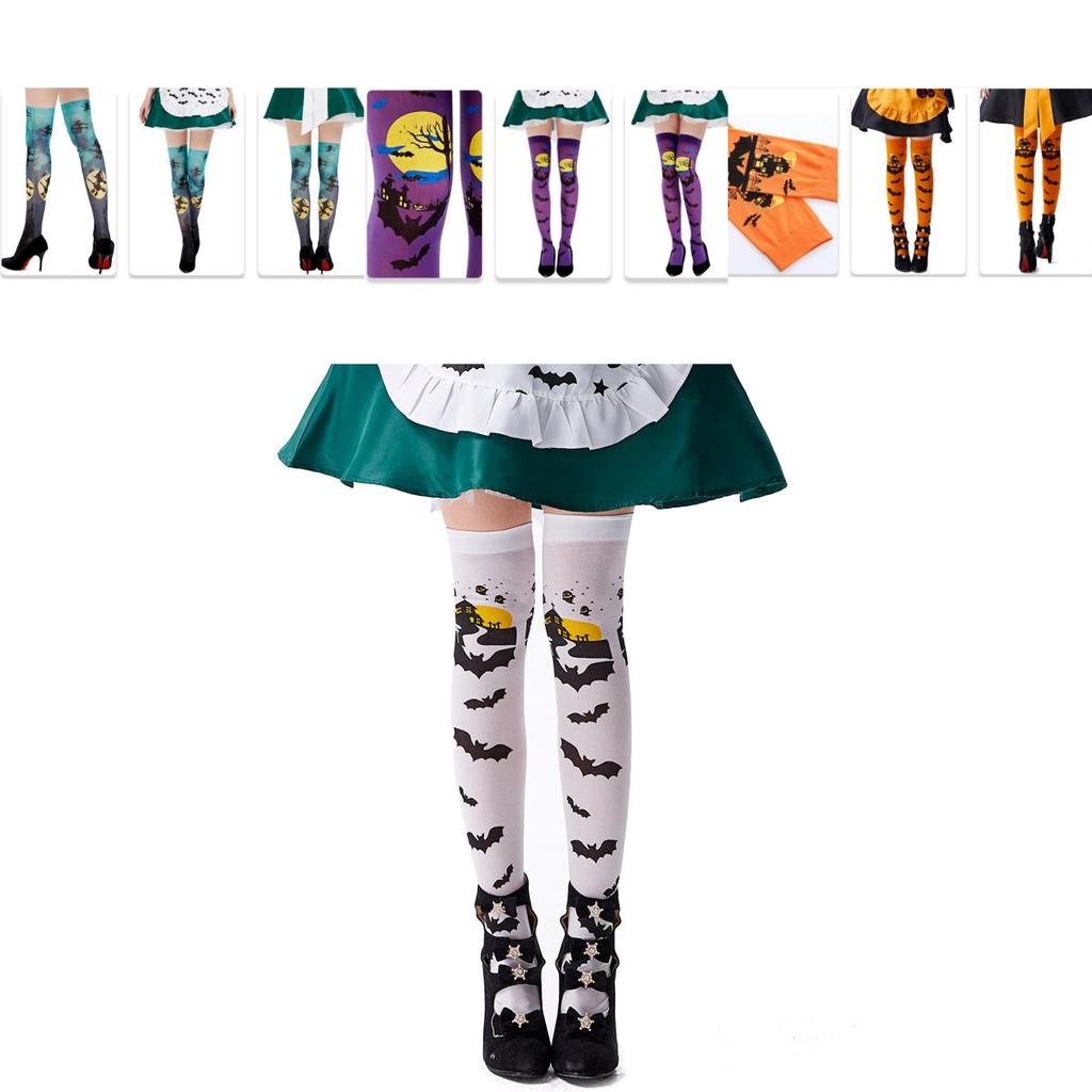 Halloween Dames Vleermuisprint Over de Knie Cosplay Kostuum Kousen Comfortabel Polyestermateriaal