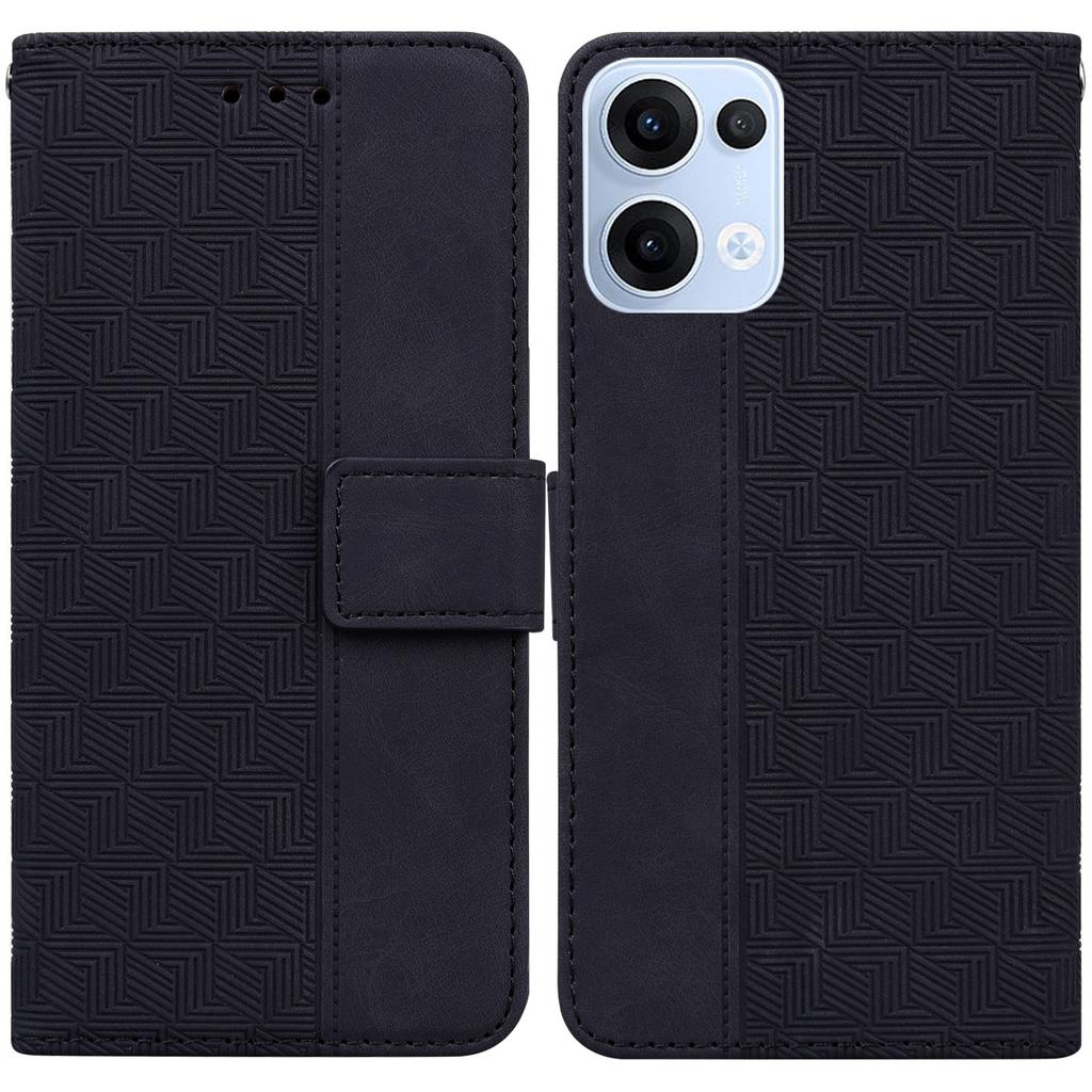 For Oppo Reno13 5G (Global) Case Geometry Pattern Leather Wallet Phone Cover with Wrist Strap