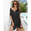 Plus Size Women's Summer Deep V Lace Up Woven Holiday Beach Bikini Smock Dress