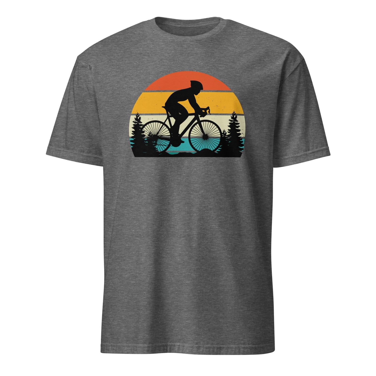 Sunset Mountain Bike Unisex T-Shirt, Nature Forest Hiking Camping Biking Retro XXL
