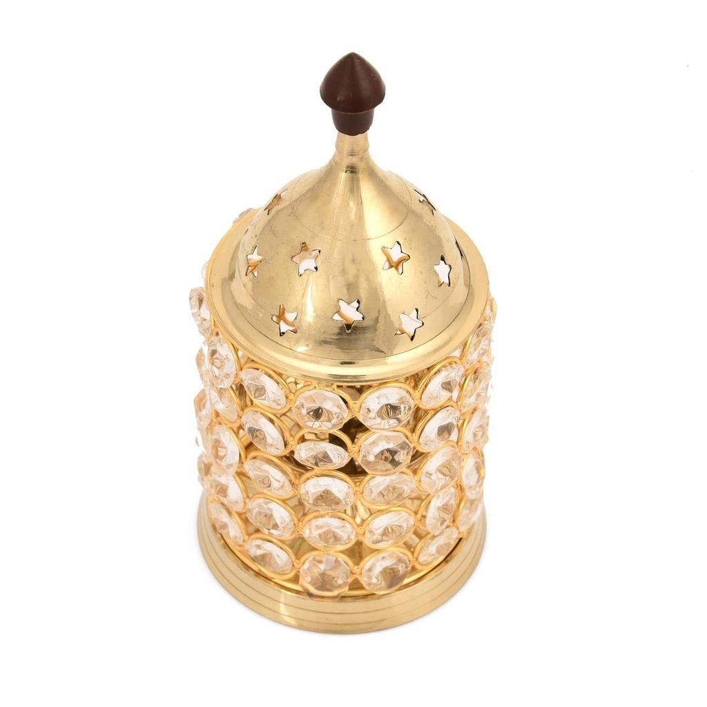 Akhand Diya Crystal Brass Puja Oil Lamp Tea Light Holder - Small