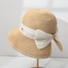 Spring and Summer Bow Straw Hat Woman with Split Fork Can Travel with Ponytail Sunscreen Bucket Hat Woman