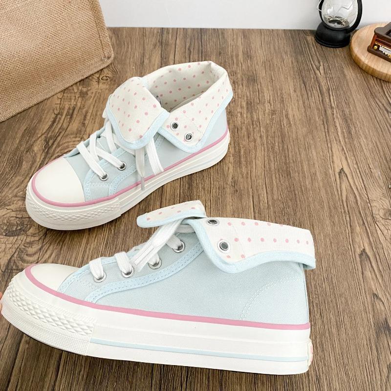 Fresh Women Canvas Shoes High Flat Canvas Sneakers Lace Up Student Black Sport Shoes Pink Girls Shoe Summer