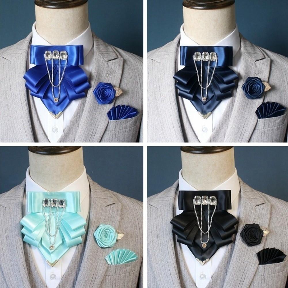 3 pcs/set Exaggerated Collar Bow Tie Brooch Set Rhinestone Wedding Accessory Set Wedding