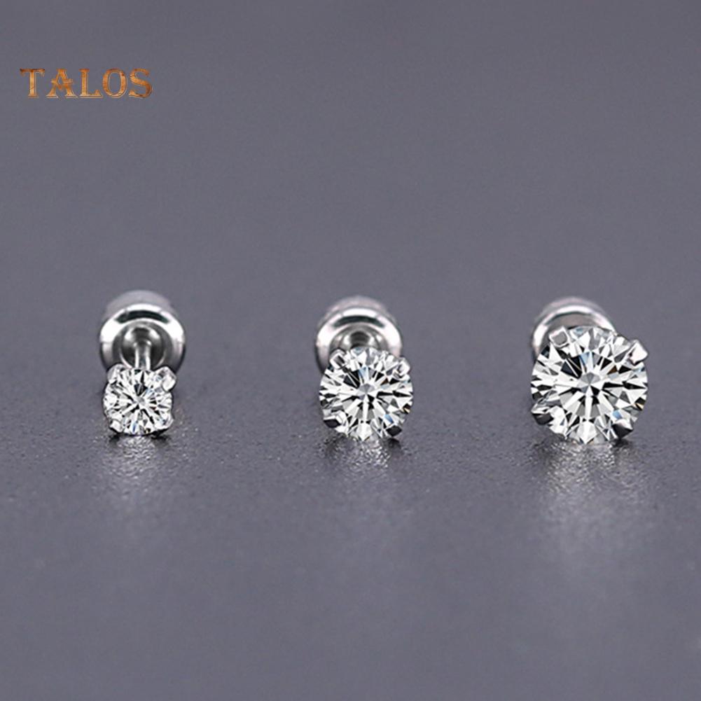 TJ Unisex Round Cubic Zirconia Titanium Steel Stud Earrings Jewelry Gift