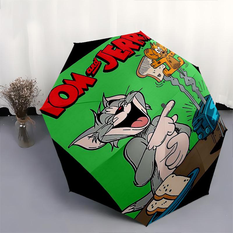 1pc Tom and Jerry Automatic Open Close Umbrella with 8-Rib Windproof Canopy Compact Portable Travel Umbrella10276