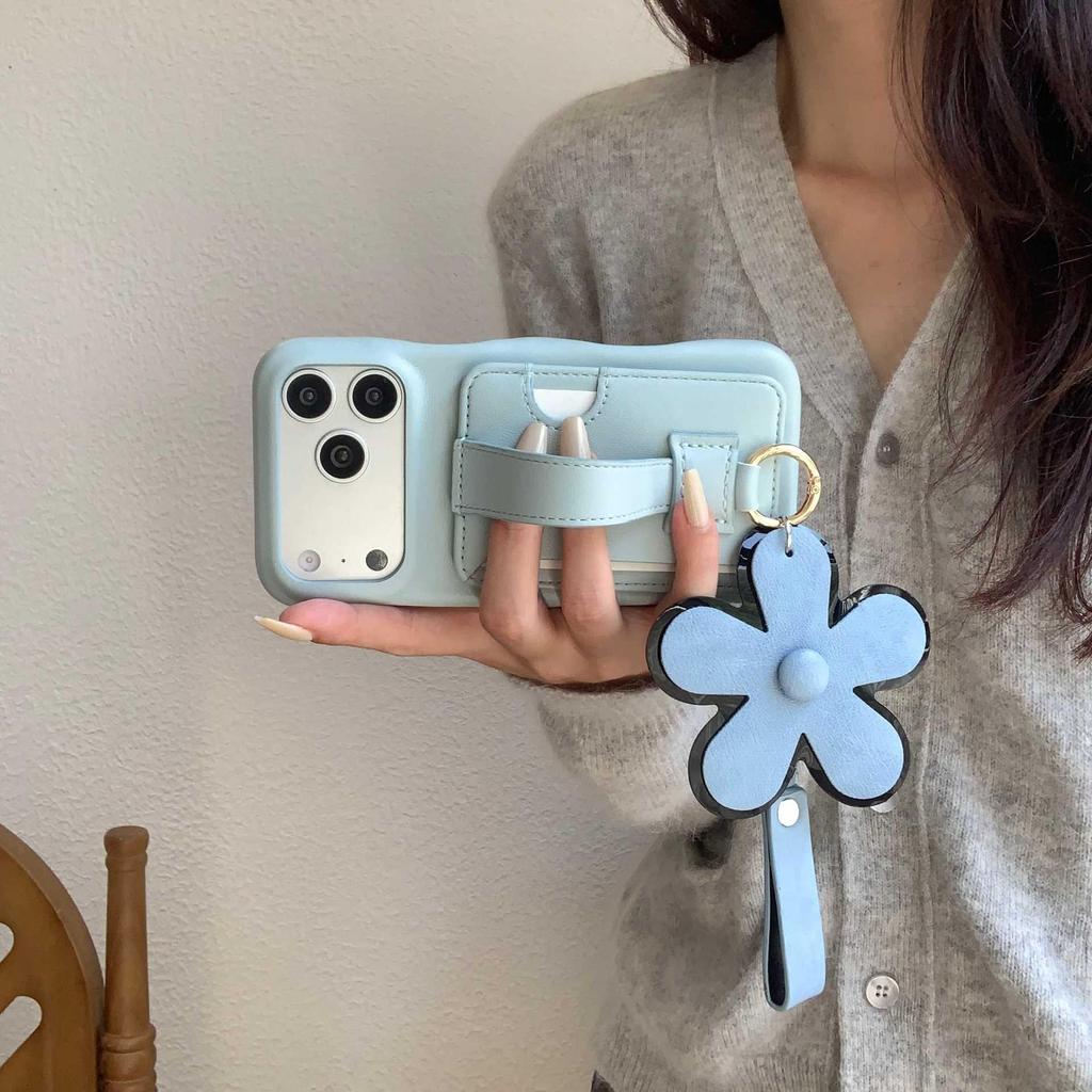 Flower Wrist Strap Card Holder & Coin Purse for iPhone 17 Pro Max/15 Pro/14 Case (Women's)