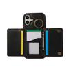 For iPhone 16 Leather Back Cover Zipper Wallet Kickstand Phone Case with Shoulder Strap